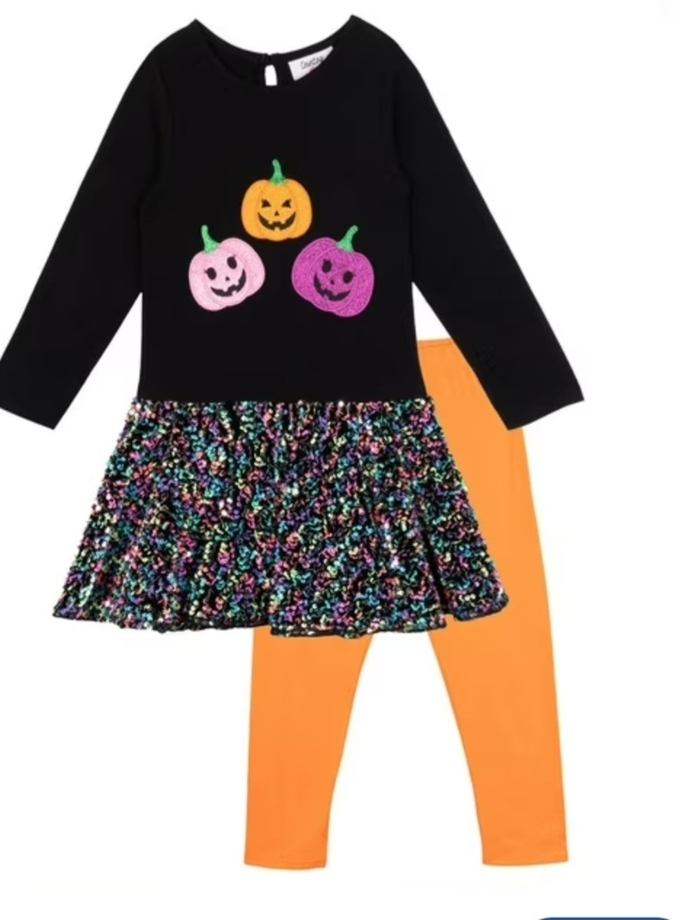 3T Girls' Halloween Sequin Pumpkin Dress & Orange Leggings Set